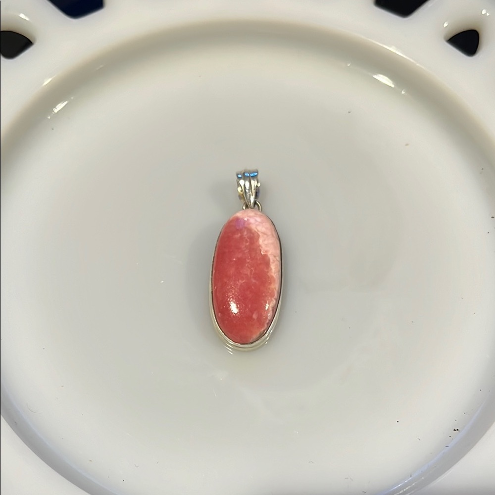 Rhodochrosite gemstone sterling silver pendant
